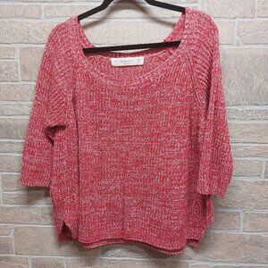 Zaraknit size Medium Red and white knit 3/4 sleeve sweater